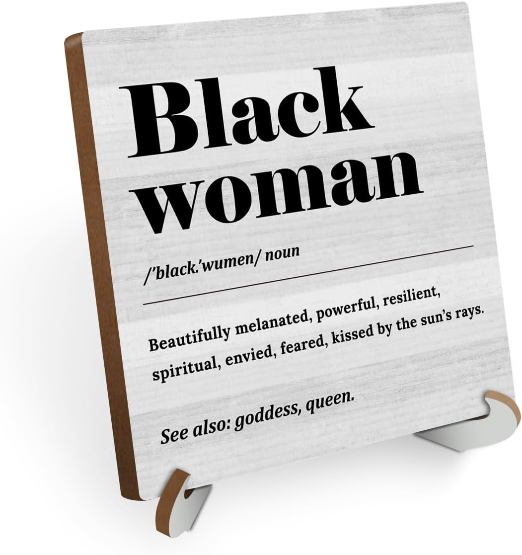Black Wood Sign Desk Decor with Wooden Stand W91202