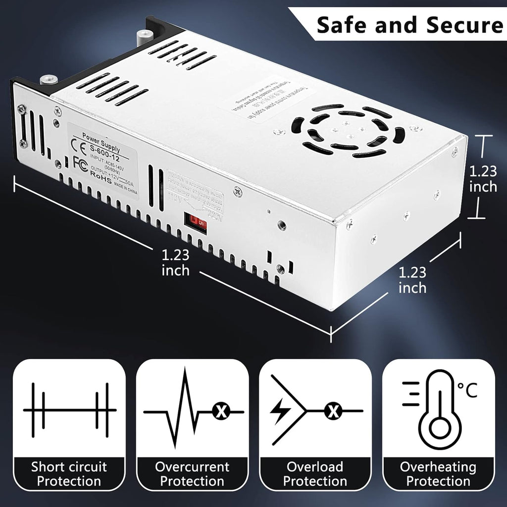 110V AC to 12V DC Converter Power Supply Adapter, 50A 600W, Pack of 2 Y178666