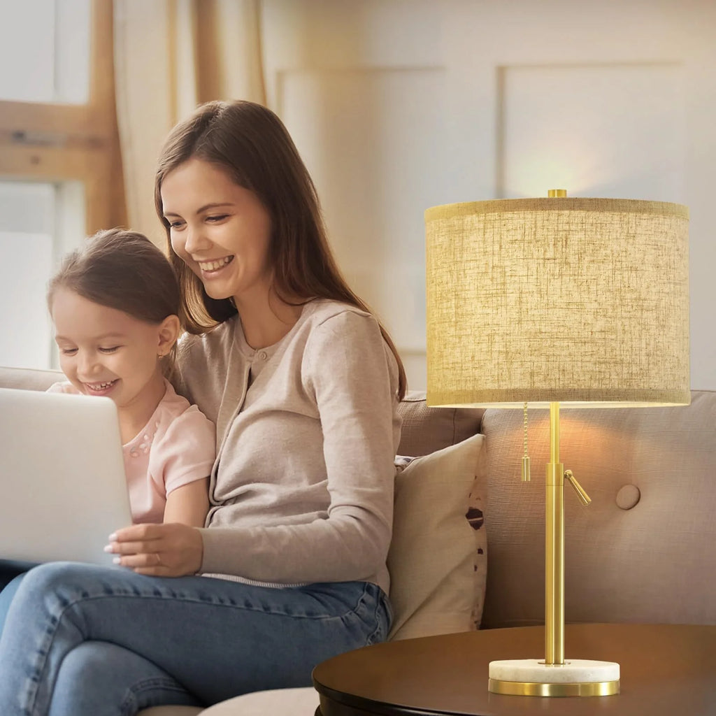 Marble Table Lamps Set of 2 with Pull Chain Z1539