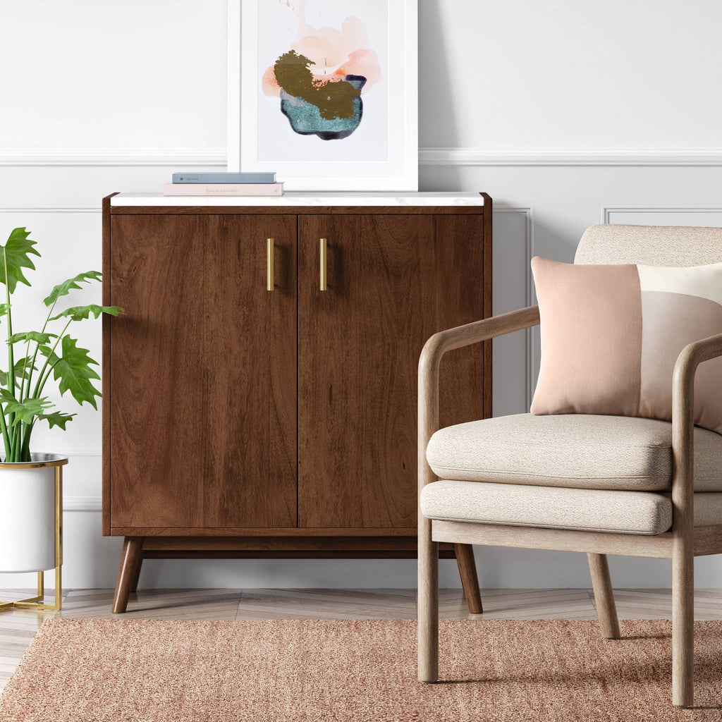 2 Door Wood/Marble Cabinet Brown J121535