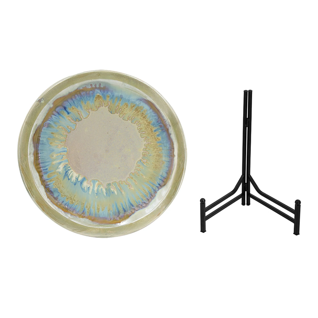 18" Blue and Beige Ceramic Charger with Stand T554282