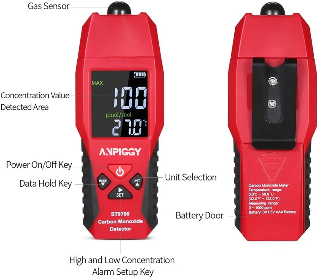 Handheld Carbon Monoxide Detector 0-1000ppm Pack of 2 Z895