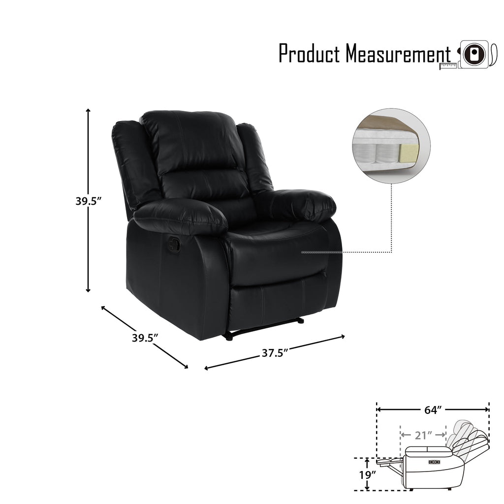 Black Faux Leather Reclining Chair D554