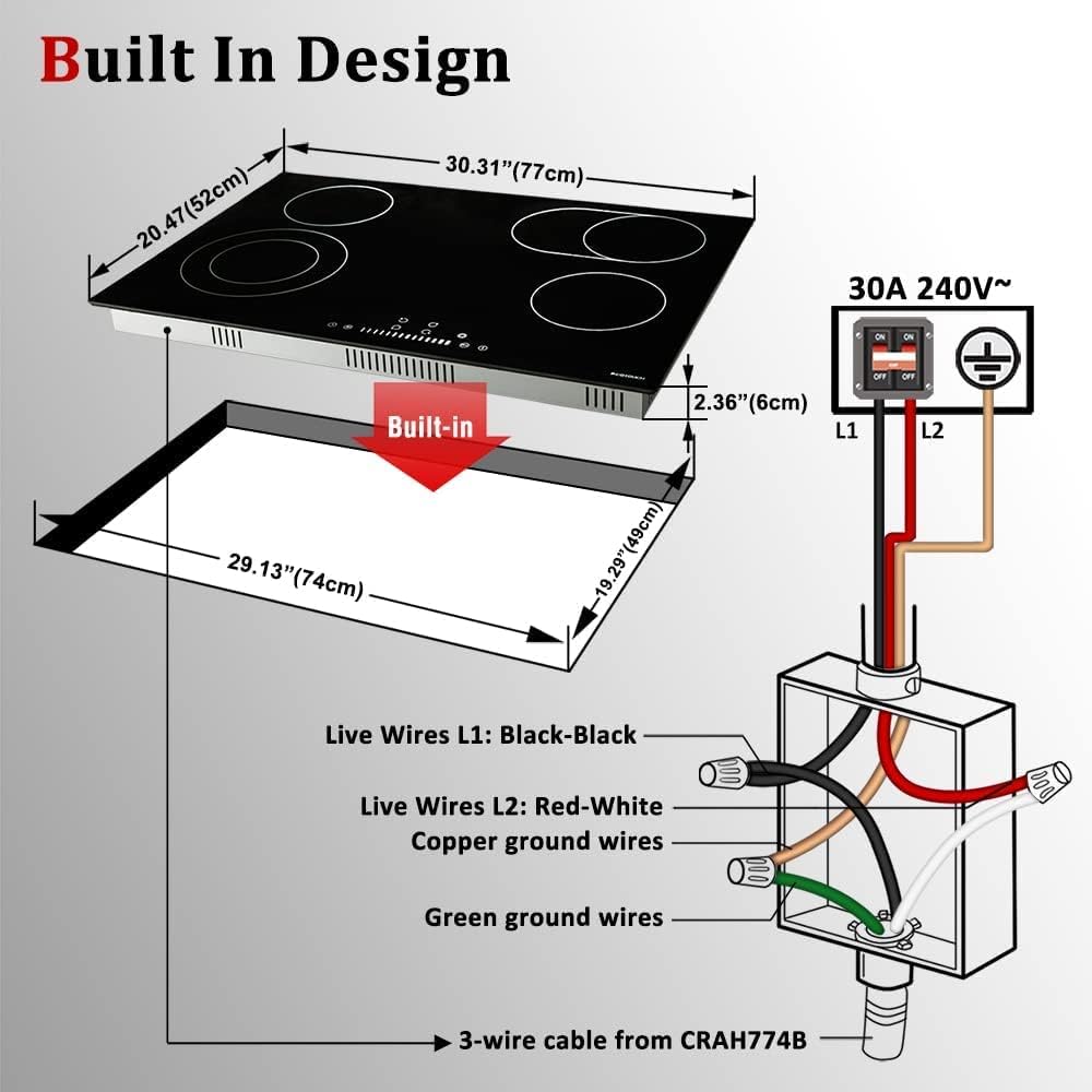 Electric Cooktop 30 inch 4 Burner Smoothtop Built in W10585