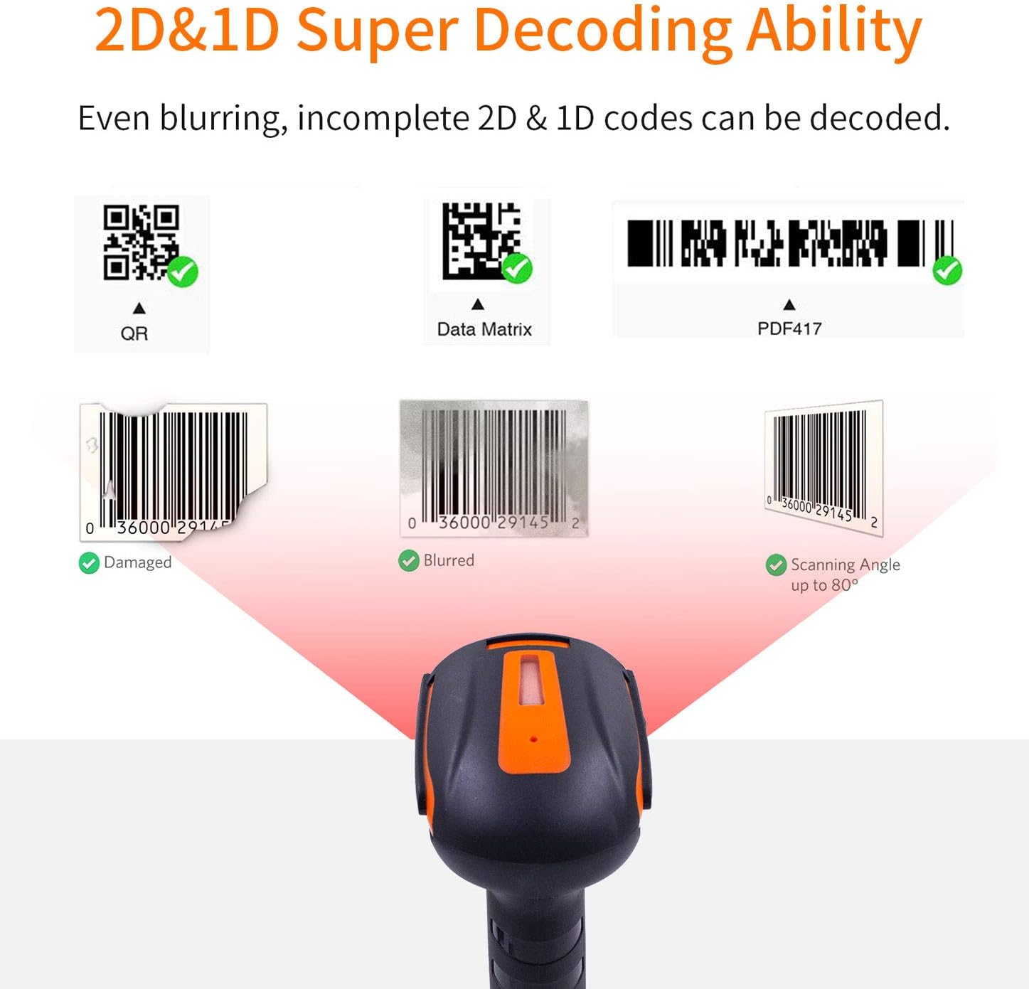 Bluetooth 2D QR Barcode Scanner with Stand, Dustproof and Waterproof, Pack of 2 J88113