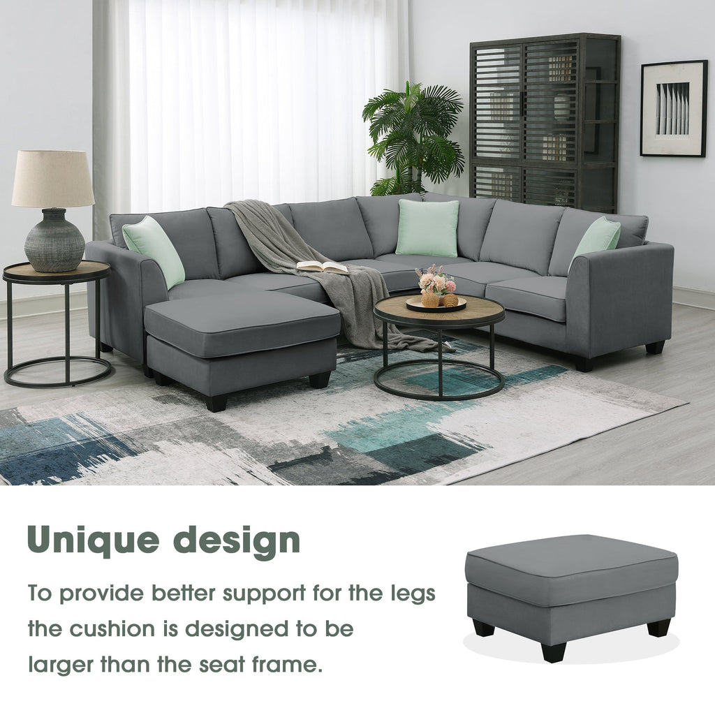 Grey Modular Sectional Sofa with Ottoman D386