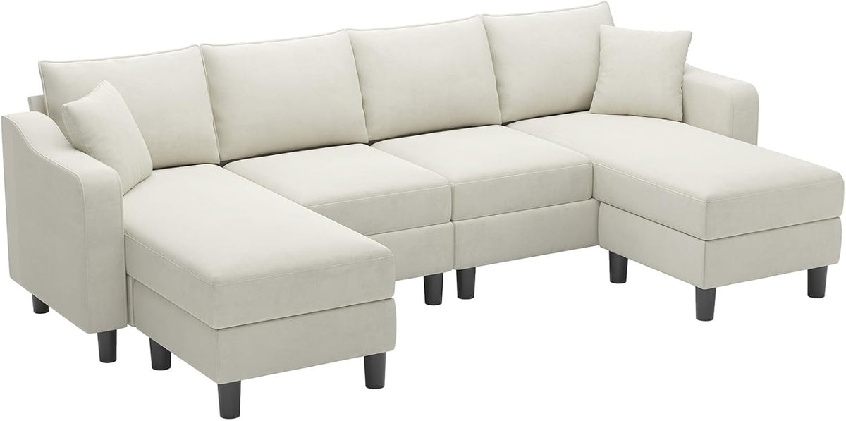 U Shaped Velvet Sectional Sofa with Ottomans X19687