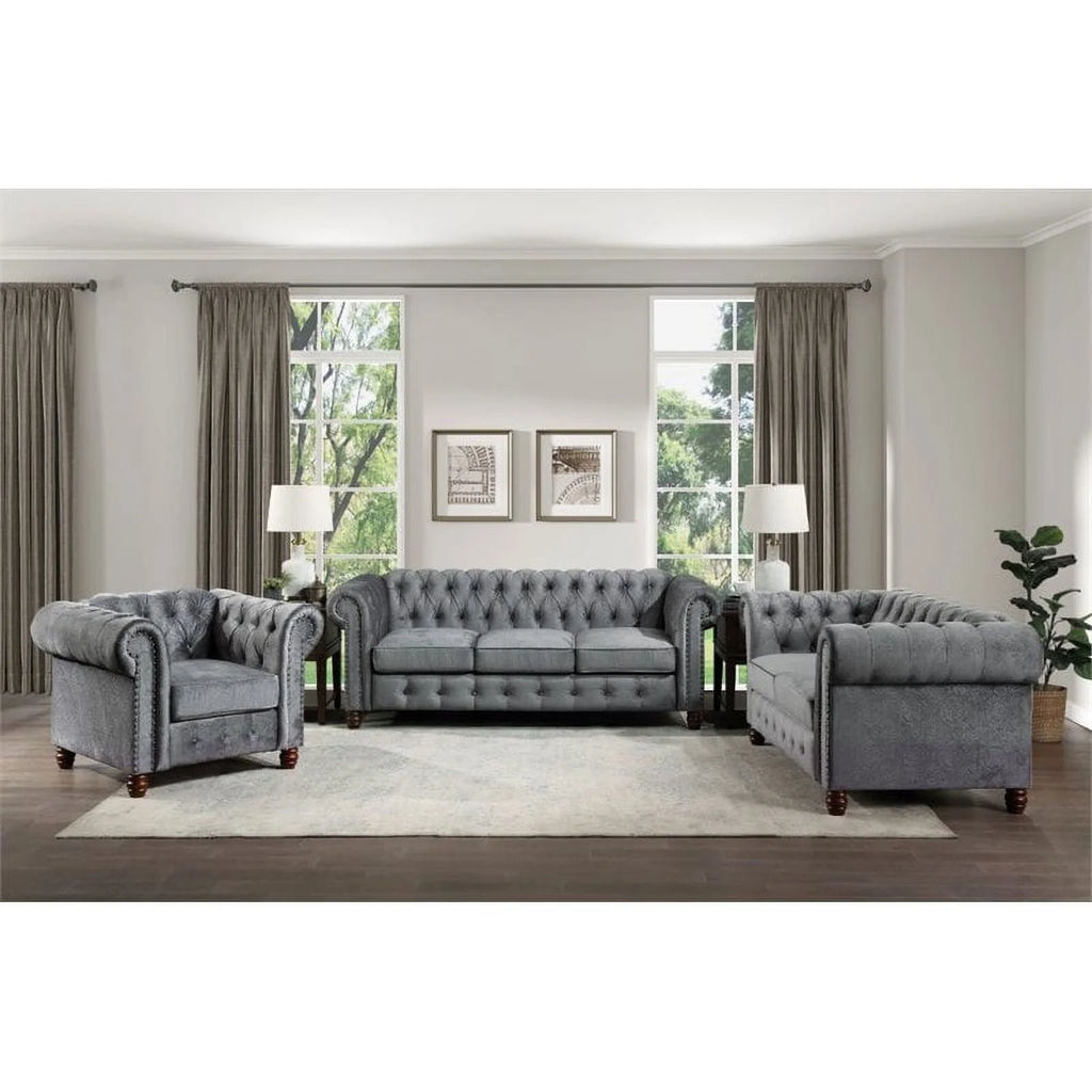 Dark Gray Velvet Chesterfield Loveseat M405