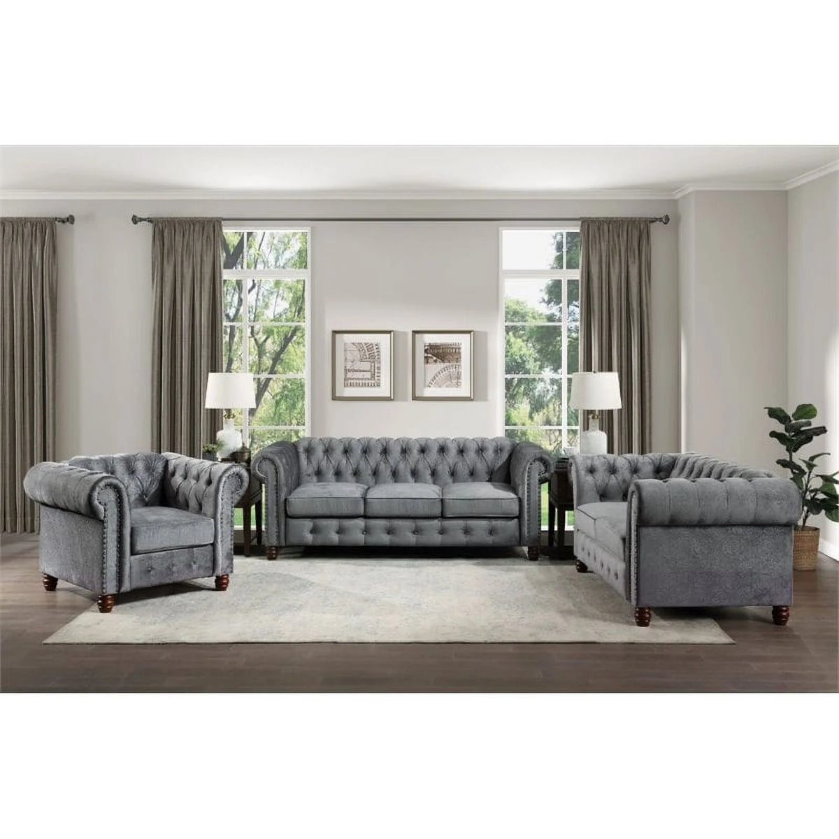 Dark Gray Velvet Chesterfield Loveseat M405