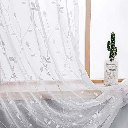 White Taupe 53 x 84 Inch Semi Sheer Voile Curtains V542