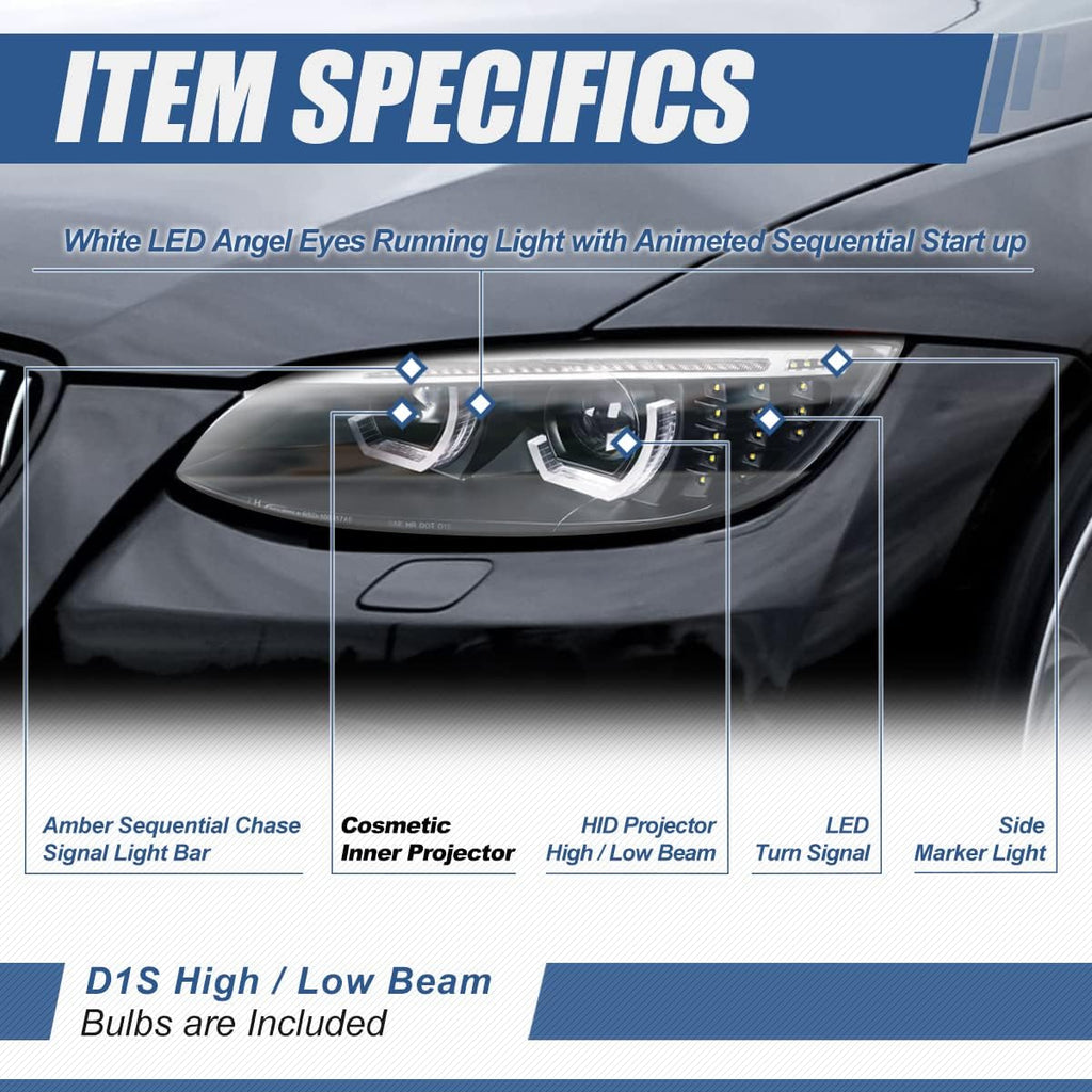 Dual LED Turn Signal Projector Headlights, Black Housing U232
