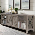 Rustic Oak TV Stand with Storage Cabinets and Shelves M74989