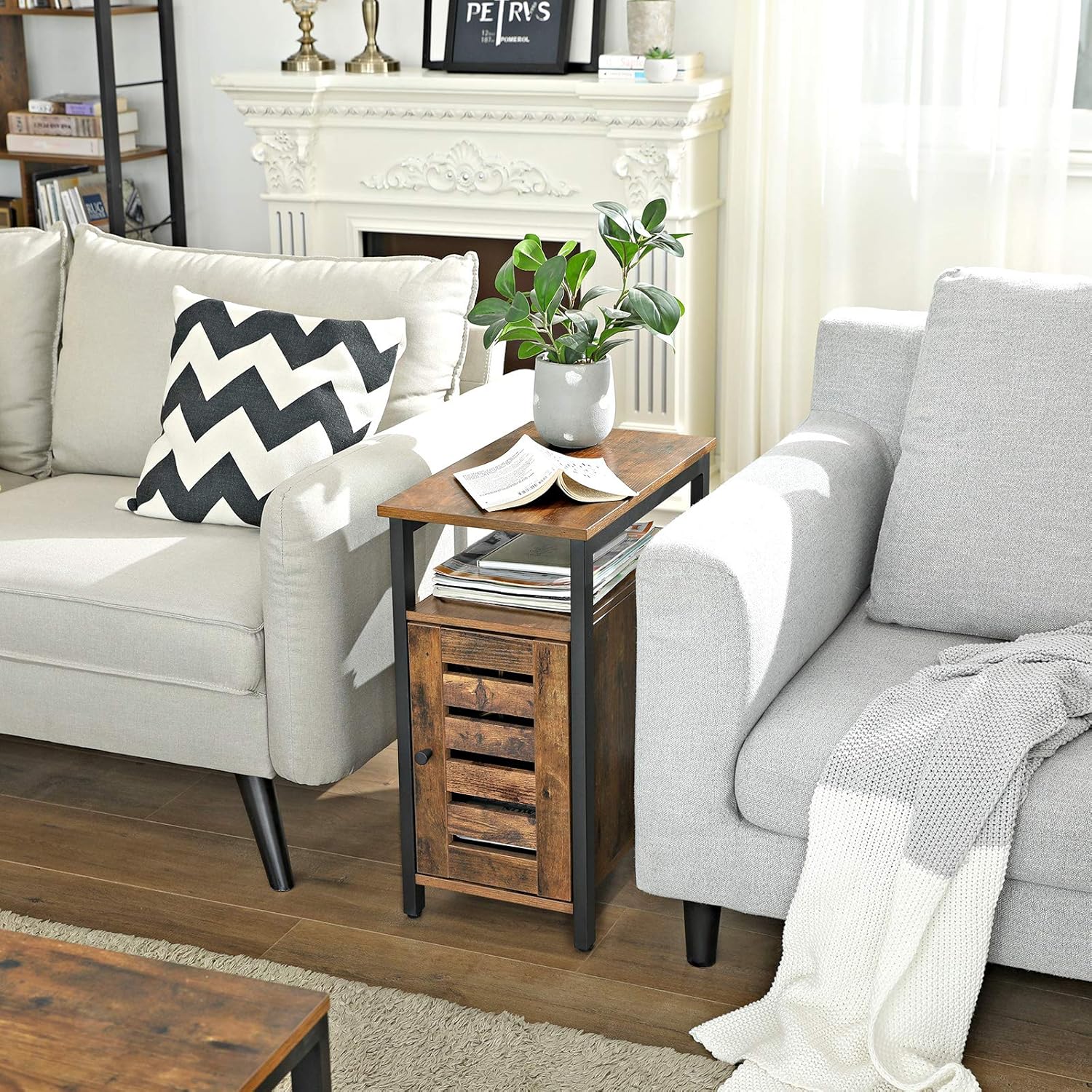 Rustic Brown Side Table with Storage Shelf W398522