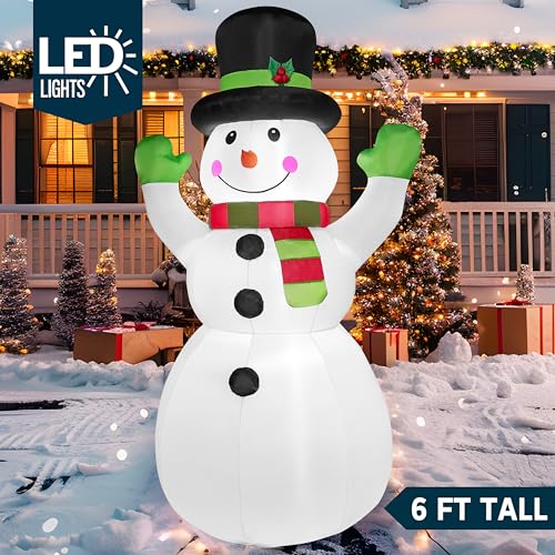 6 FT Tall Christmas Inflatables Snowman with Built-in LEDs K8414