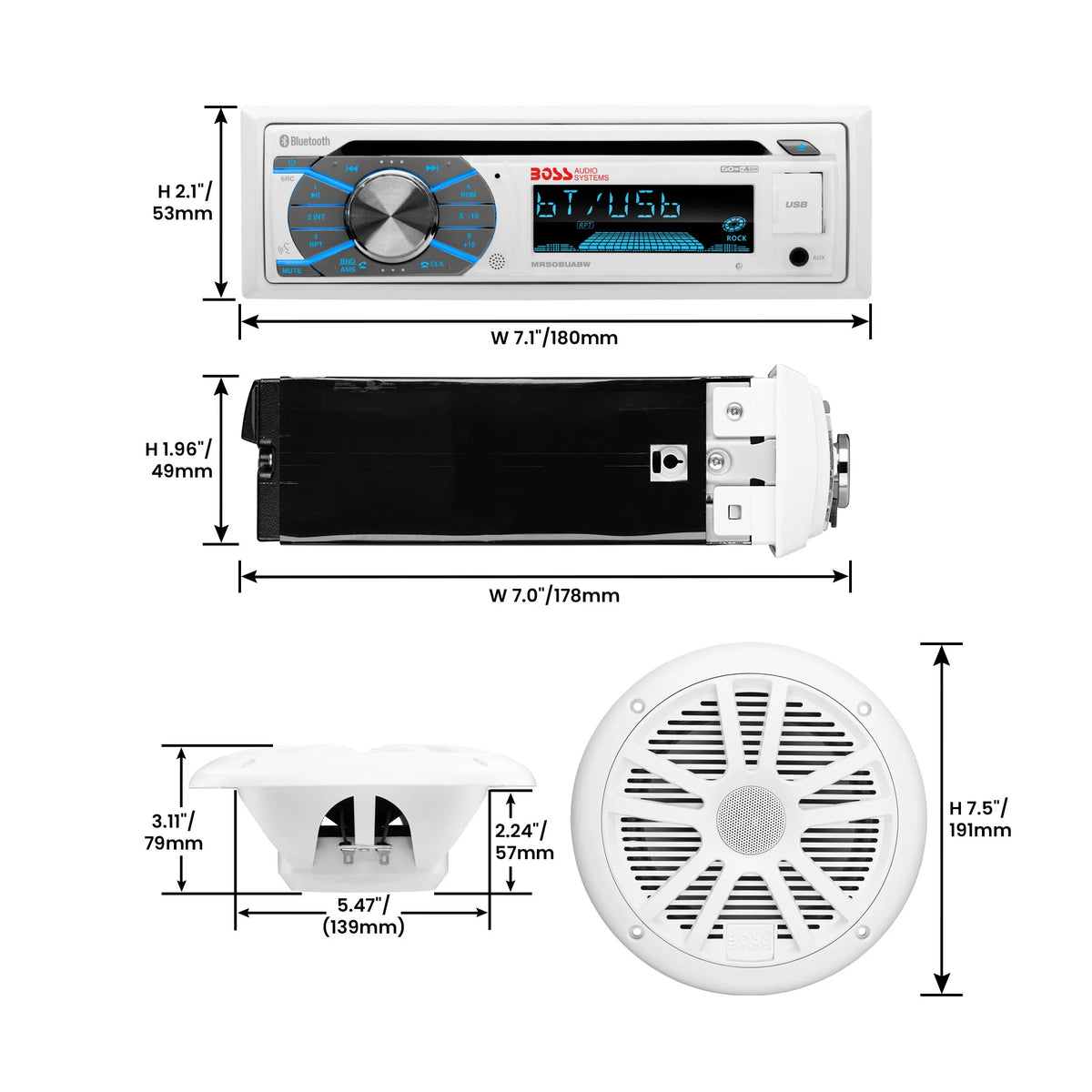 Marine Receiver Speakers with Bluetooth CD USB N77399