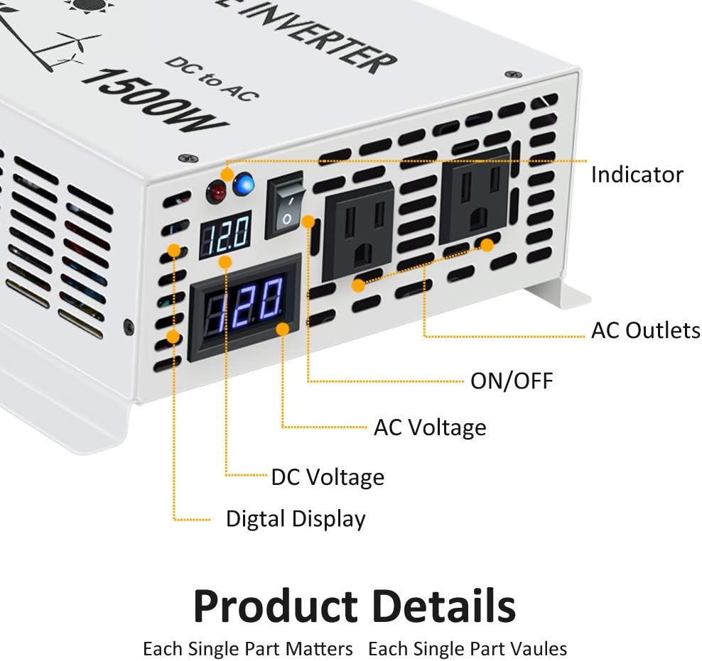1500W Pure Sine Wave Power Inverter 12VDC to 120VAC U330491
