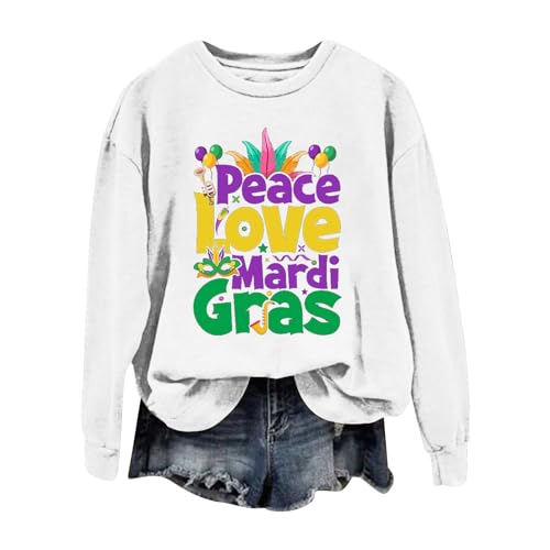 Mardi Gras Costume Letter Printed Round Neck Long Sleeve Top Tunic Tops V51443