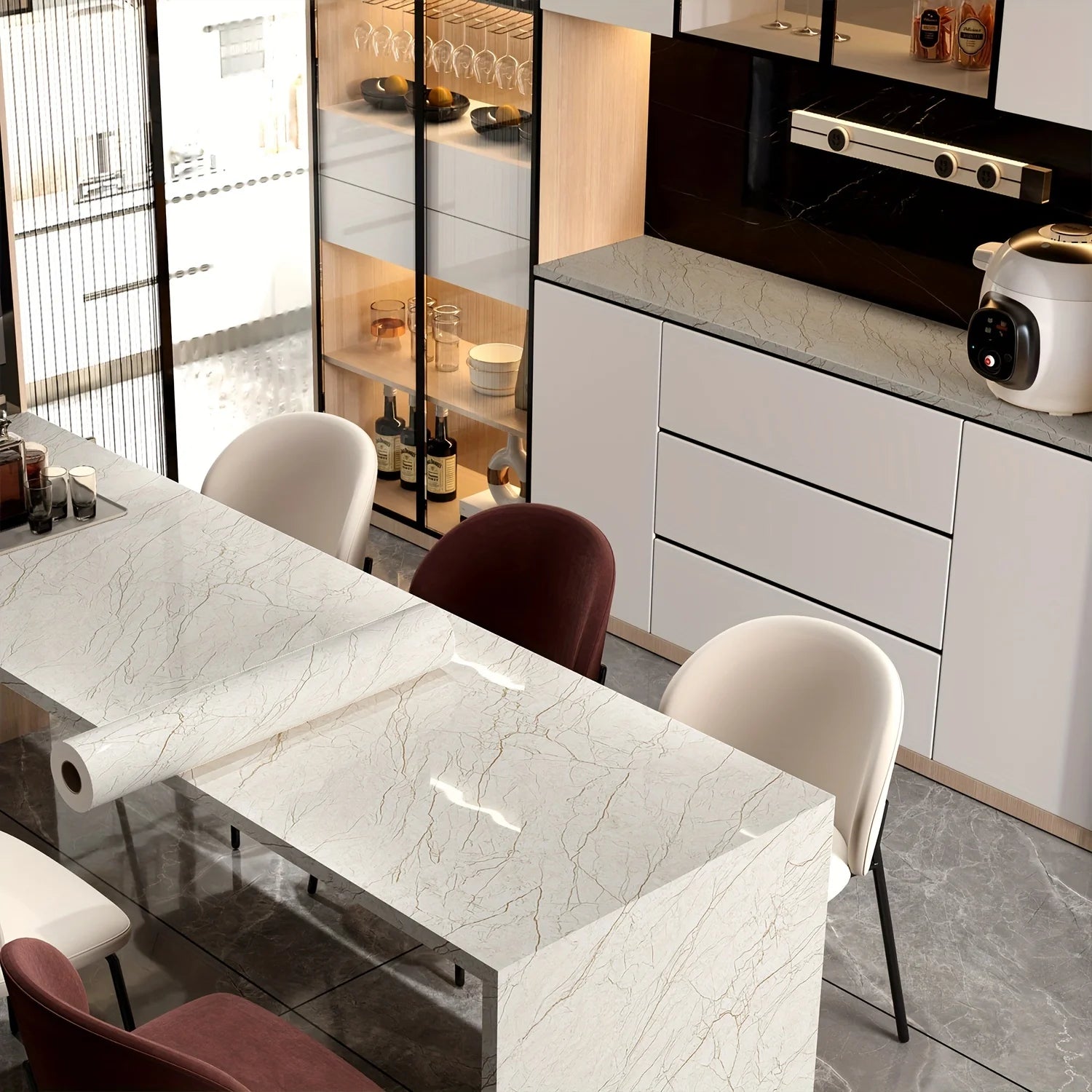 Glossy Film Marble Wallpaper Peel And Stick Q93610
