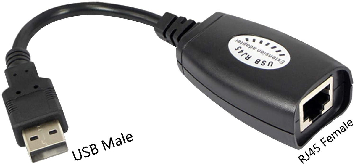 USB to RJ45 Extension Adapter over Cat5/Cat5e/Cat6 Cable up to 150ft Black Pack of 2 E8759