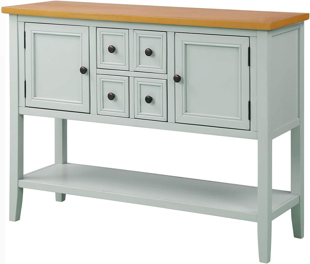 Retro Wood Console Table with 4 Storage Drawers, 2 Cabinets & Bottom Shelf, Antique Gray T59951