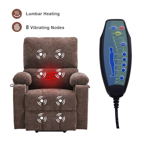 Coffee Chenille Power Lift Recliner Chair with Heat and Massage S621