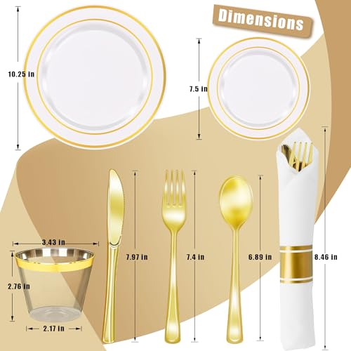350PCS Gold Plastic Dinnerware Set with 100 Plates, 50 Cups, 50 Spoons, 50 Forks, 50 Knives E8126