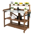 Folding Potting Bench Table with Galvanized Tabletop 2 Tier Storage Shelves E9672