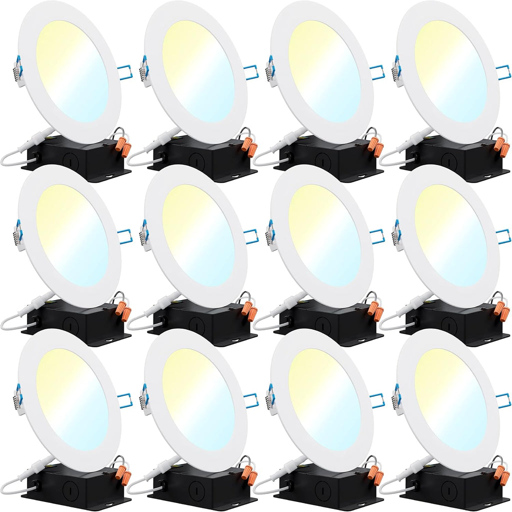 12 Pack 6 Inch Ultra Thin LED Recessed Ceiling Lights, 6000K Daylight, Dimmable 14W, 850 LM, Canless O972