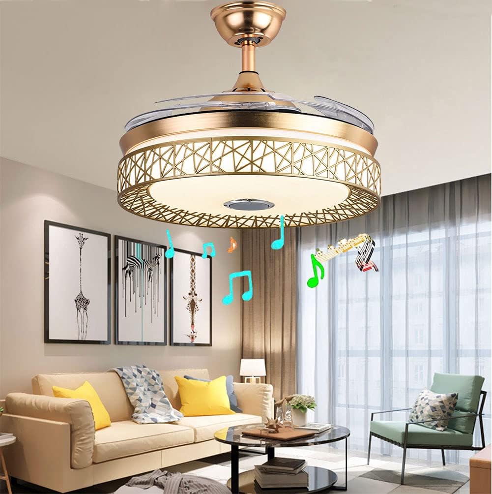 Black Retractable Blade Ceiling Fan with Lights and Remote J40056
