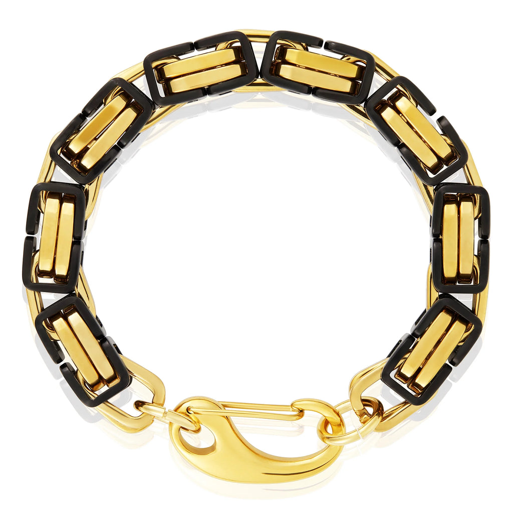 Black and Gold Plated Stainless Steel Byzantine Chain Bracelet A162646