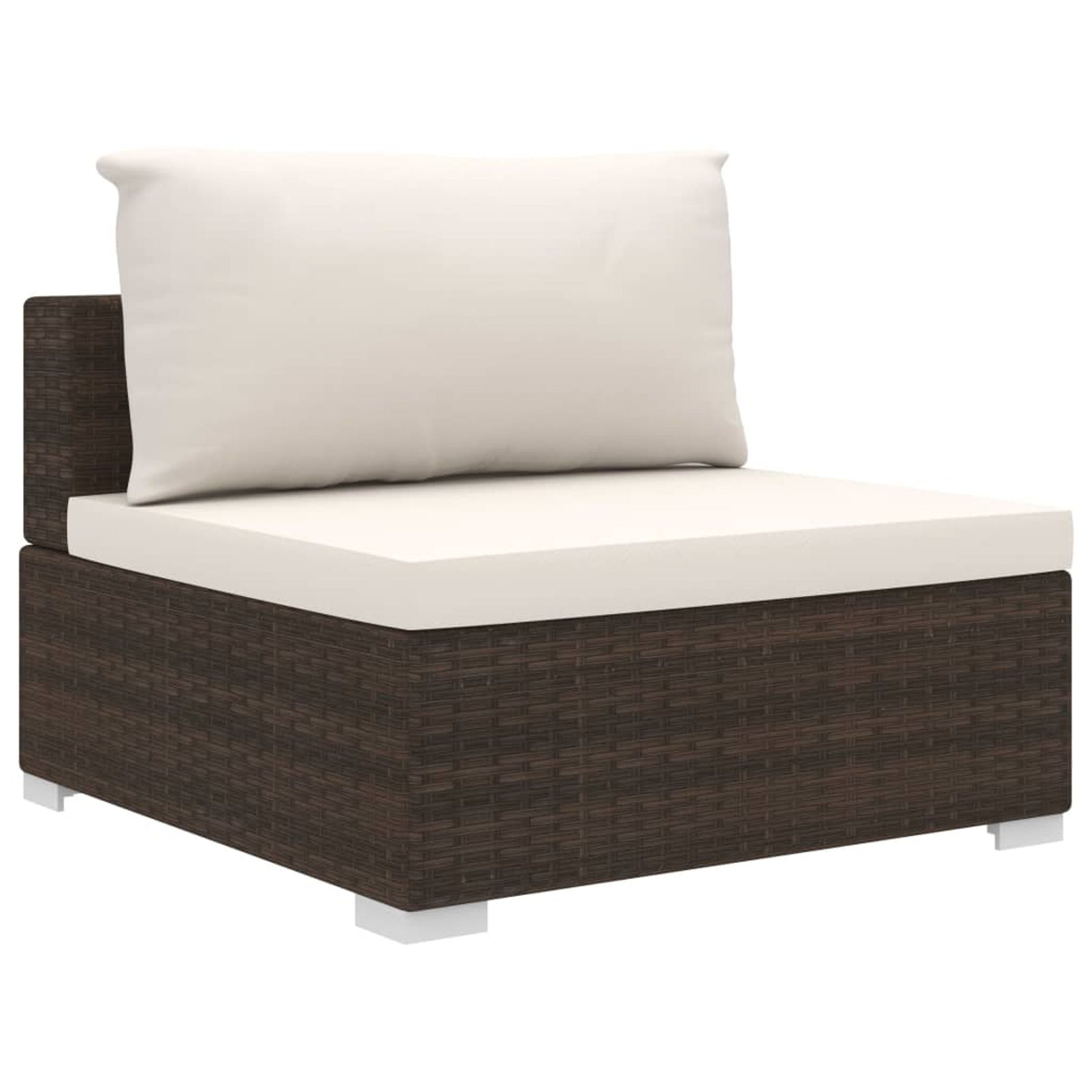 8 Piece Patio Lounge Set with Cream White Cushions Poly Rattan Brown 3 Middle Sofas with Ottoman, Single Sofa, Side Tables N477