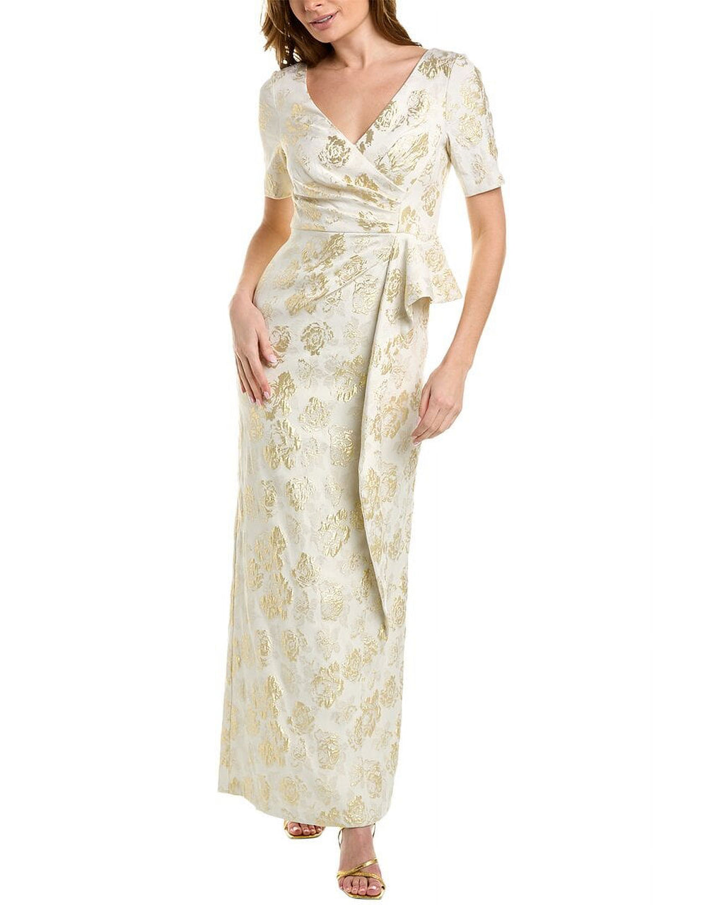 Yellow V-Neck 3/4-Sleeve Gown J3150