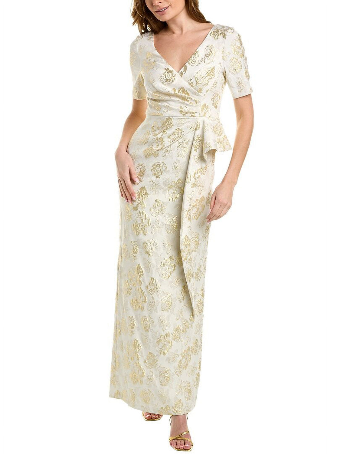Yellow V-Neck 3/4-Sleeve Gown J3150