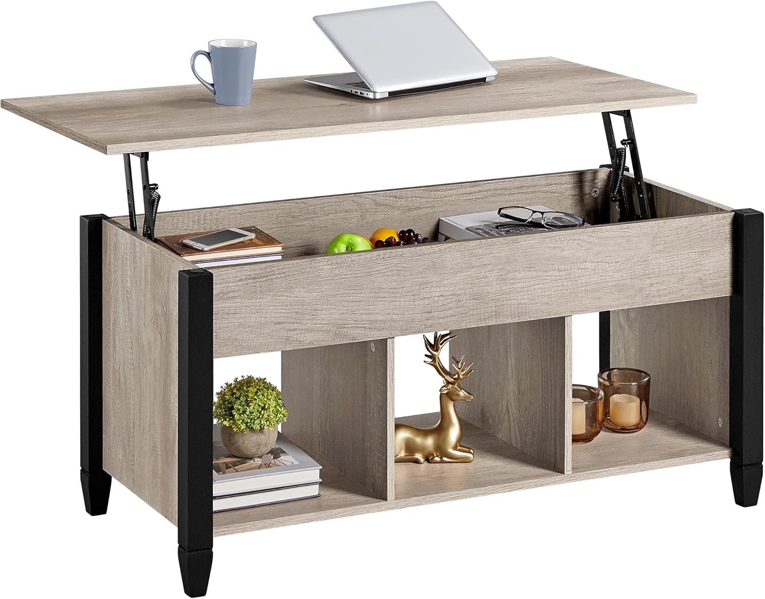 White/Oak Lift Top Coffee Table with Hidden Compartment W376