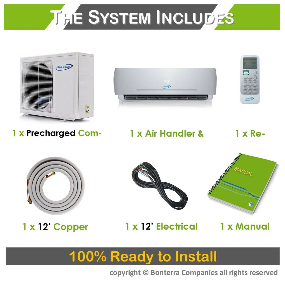 24000 BTU Ductless Mini Split Air Conditioner Heat Pump 18 Seer 220v M97266