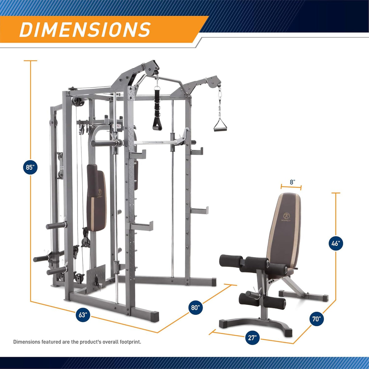 Smith Cage Machine with Workout Bench and Weight Bar Home Gym Equipment N9067