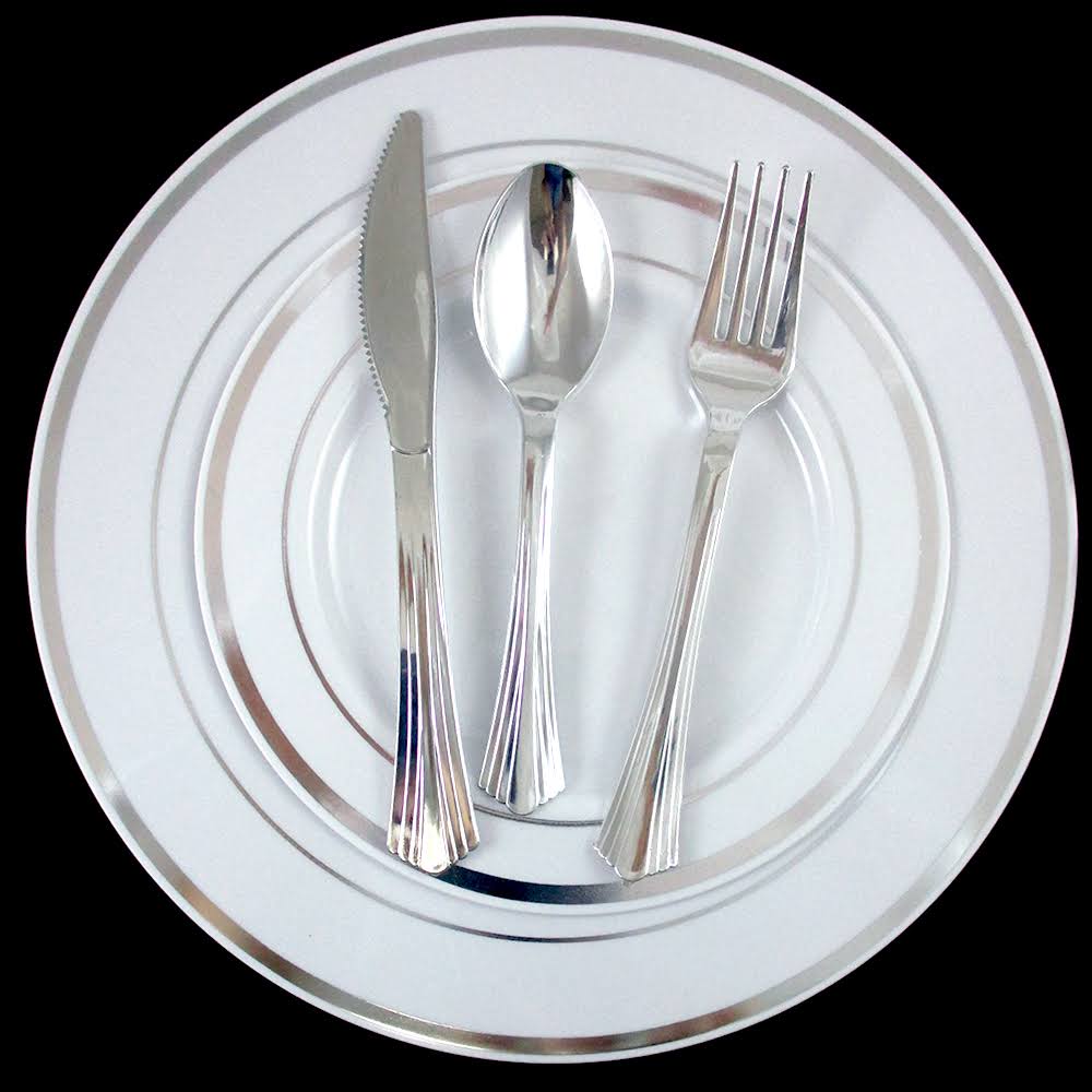 90 Bulk Disposable Plastic Plates Silverware A800203