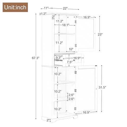 White Tall Bathroom Storage Cabinet with Drawer and Adjustable Shelf N210059