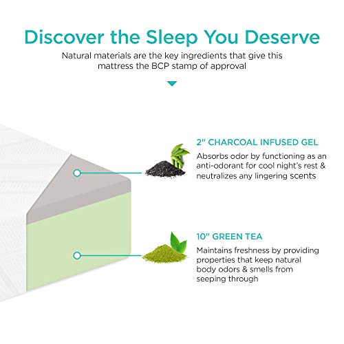 Green Tea Charcoal Cooling Gel Memory Foam Mattress, King, Medium Plush H942