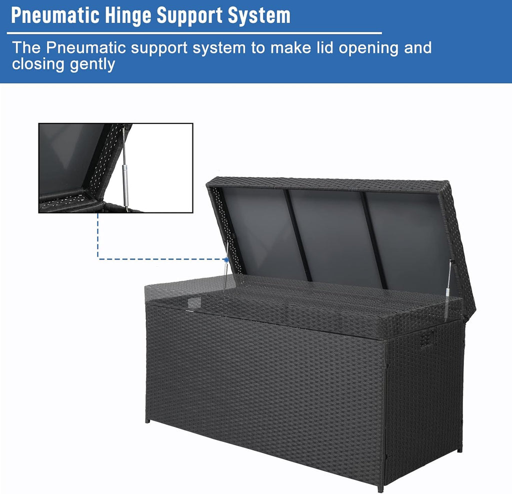 Black PE Rattan Deck Box with Lid V67831