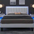 White Full Size Upholstered Platform Bed Frame with PU Faux Leather Headboard L679