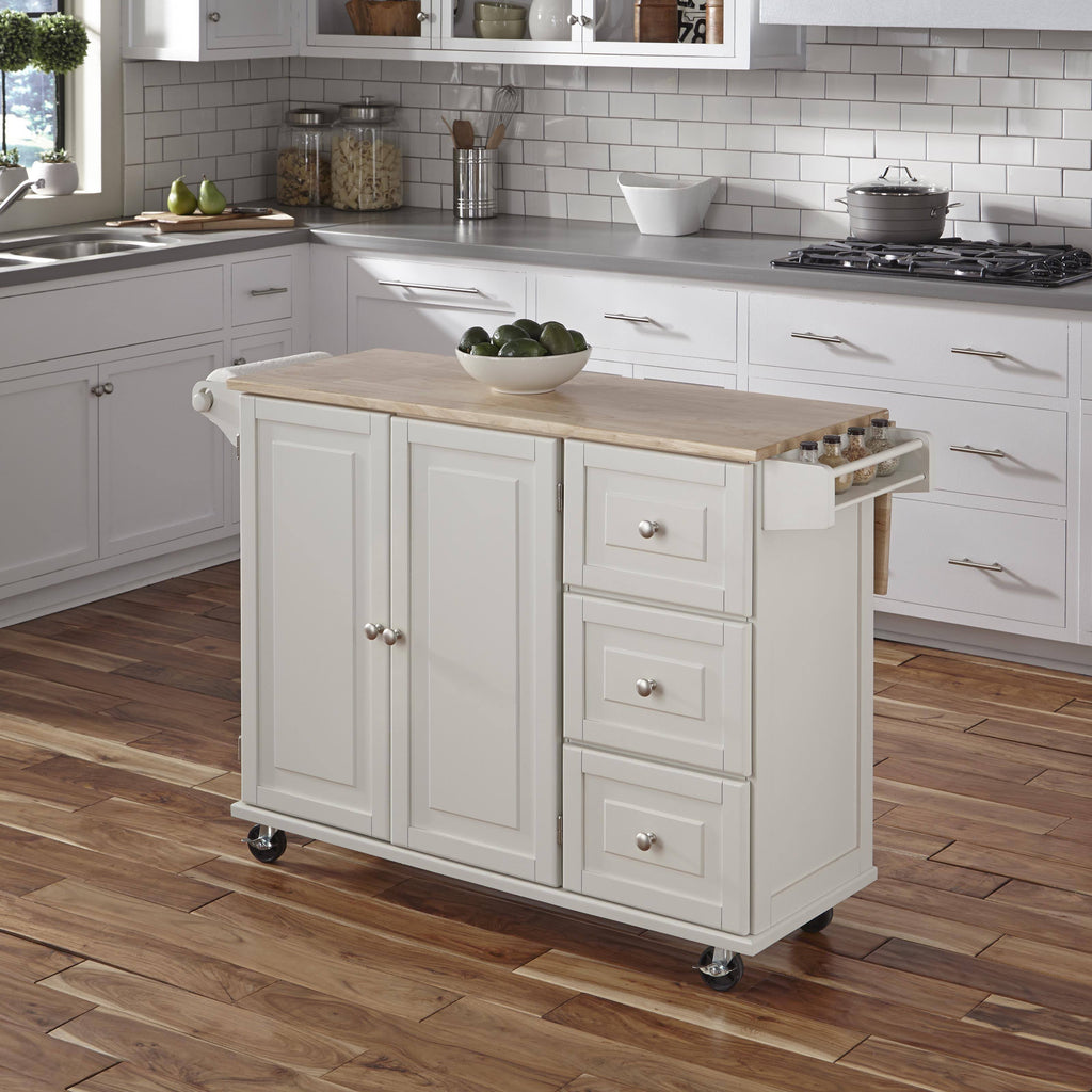 White Kitchen Cart with Wood Top H125939
