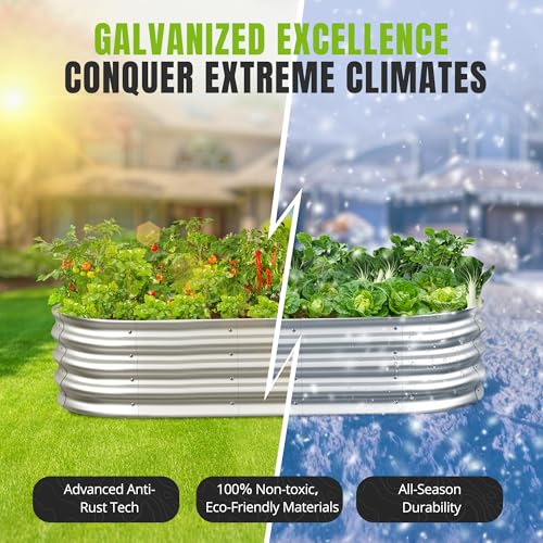 Galvanized Raised Garden Bed Planter Boxes, Large Oval Metal, Silver B43655