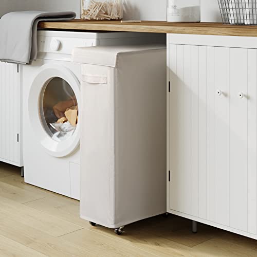 65L Slim Laundry Hamper with Lid Rolling Laundry Basket with Wheels Foldable Dirty Clothes Hamper Storage Bins (Grey) R8116
