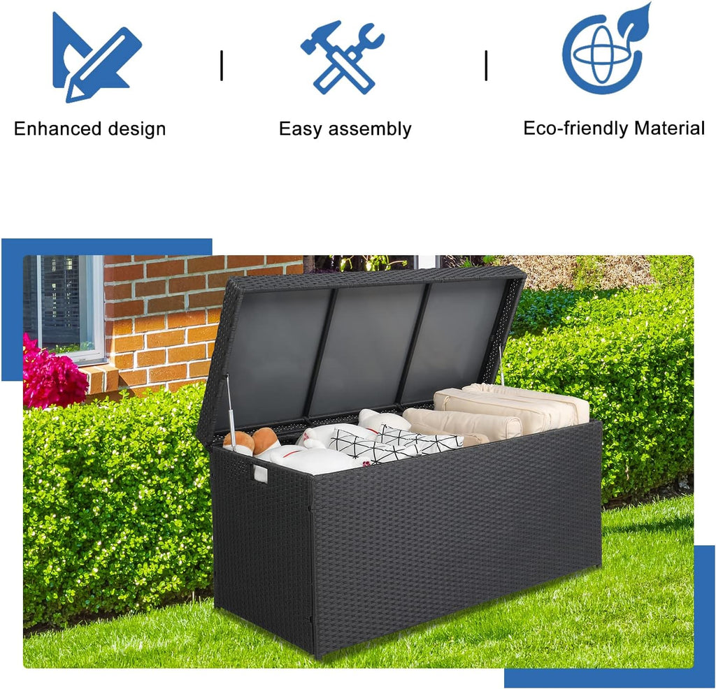 Black PE Rattan Deck Box with Lid V67831