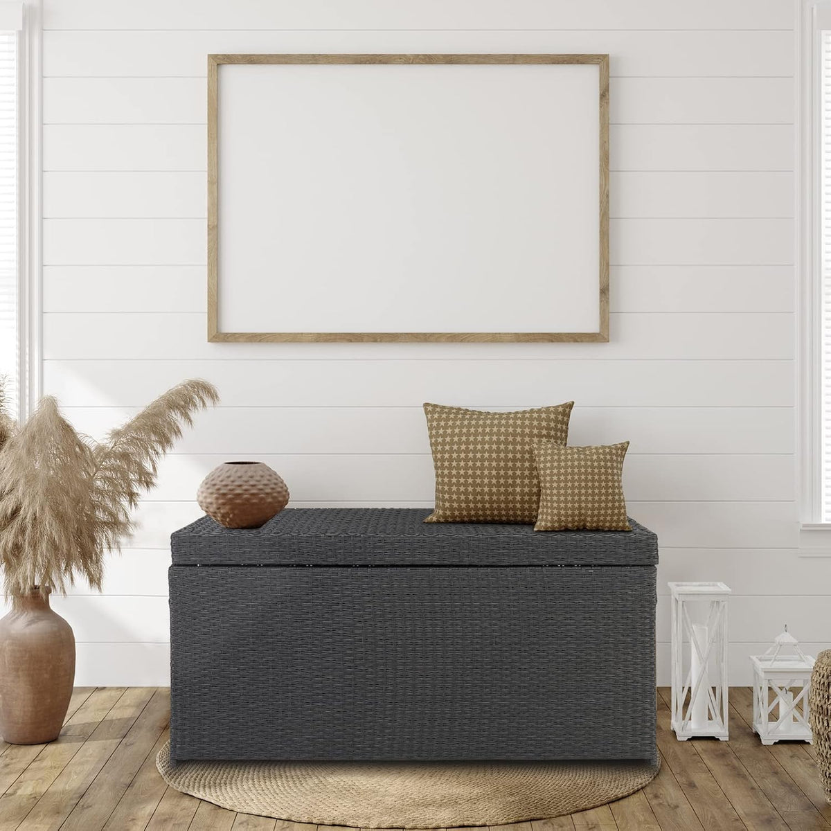 Black PE Rattan Deck Box with Lid V67831