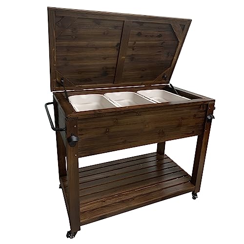 100-Quart Wooden Patio Cooler with Wheels T833322