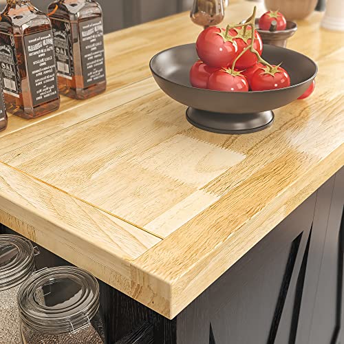 Black Rolling Kitchen Island Cart with Drop-Leaf Countertop, 3 Drawers, Rubberwood Top, on Wheels M4730