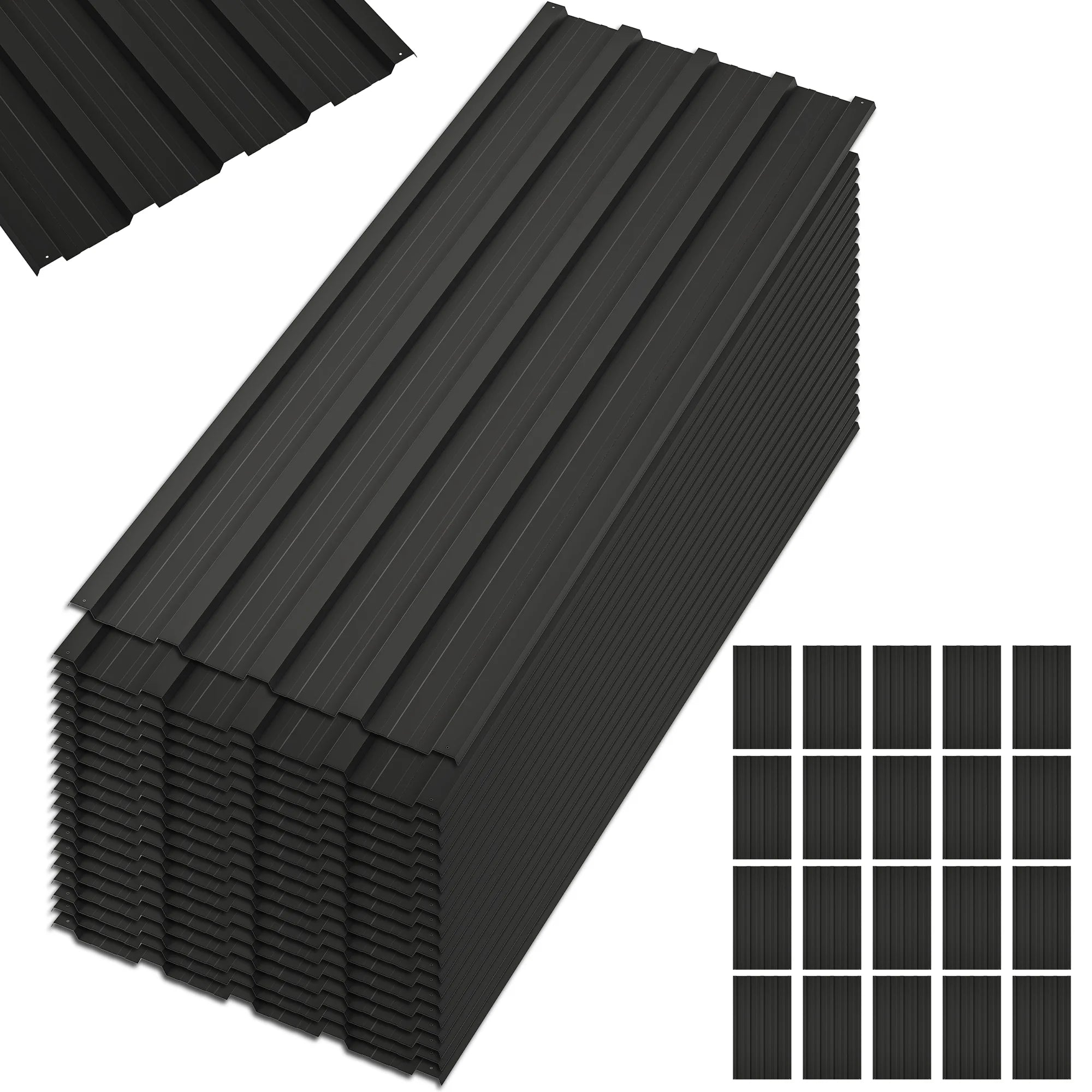 20 Pcs Galvanized Metal Roof Panels Roofing Sheets, Black B43929