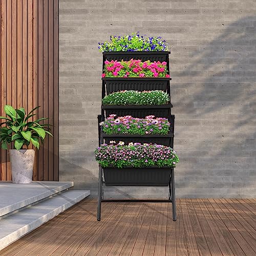 3.74FT Vertical Raised Garden Bed, 5 Tiers Elevated Garden Planters, Brown K155617